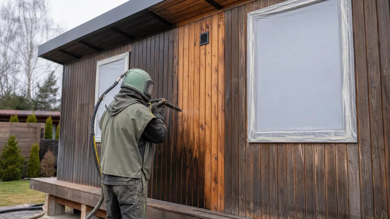 Очищення старого покриття з дерев’яних стін сауни